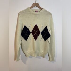 Vintage Madrigal Argyle Crew Neck Sweater Cream Size Medium Eclectic Grandpa